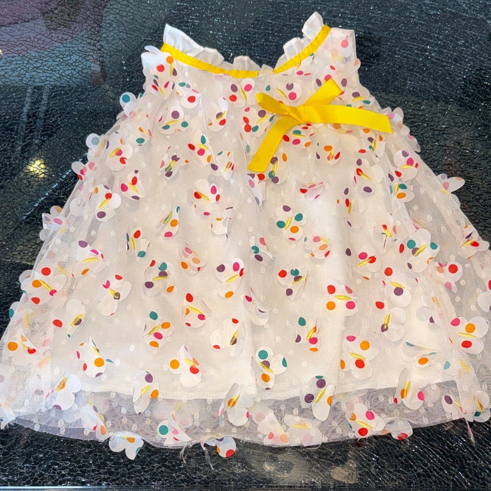 White Polka Dot Tulle Baby Dress with Yellow Bow